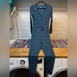 Gap | Onesie | Womens | XS | Thermal | Ribbed | Navy/Green | V Neck | Tie Waist